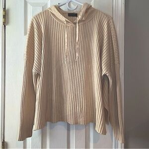 Aqua Women's XXXL Ribbed Knit Hooded Sweater Pullover‎ Beige Drop Shoulder Loose